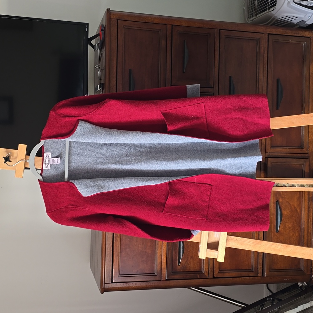 Oliver Red and Gray Open Front Wool Blend Coat